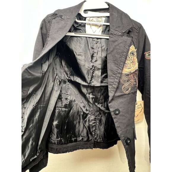 Love Stitch Woman’s Black Jean Jacket Blazer Size Small Embroidered Raw Hem NWT - Picture 11 of 12